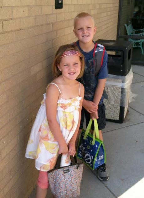 Amanda's children on the first day of school